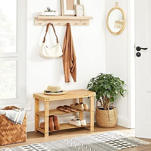 3-Tier Bamboo Shoe Bench, Shoe Rack Storage Organizer, 70 x 28 x 45 cm, ideal for Hallway, Bathroom, Living Room
