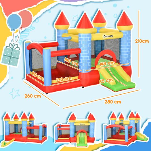 Kids Bouncy Castle Inflatable Trampoline Slide Pool Basket for Kids Age 3-10, 3 x 2.75 x 2.1m