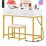 36 Inch Vanity Desk with Mirror and Drawers, Vanity Table and Stool, Dressing Table with Lights and Socket Strip for Bedroom, Gold Image 2
