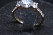 9ct Gold Three Stone Statement Ring Size 56