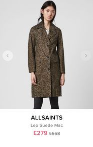 NEW - ALLSAINTS lamb leather leopard print coat UK 8