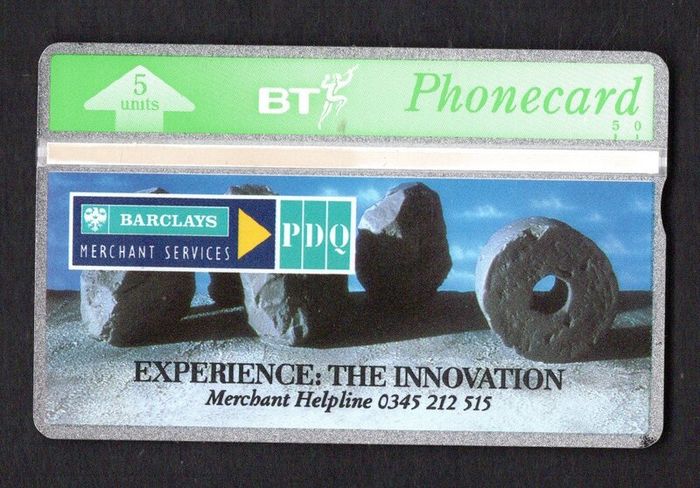 1992 United Kingdom 5 unit British Telecom Barclays Merchant Services Barclays Merchant Services Experience the Innovation (Landis & Gyr) Phone card