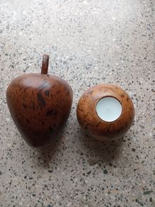 Wooden carved Apple and tea candle stand
