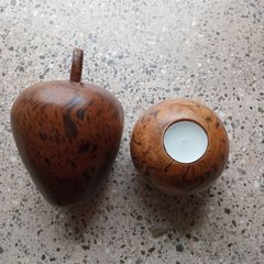 Wooden carved Apple and tea candle stand