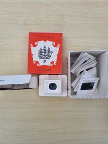 Soviet diaskop (slide viewer) with slides of views of Leningrad