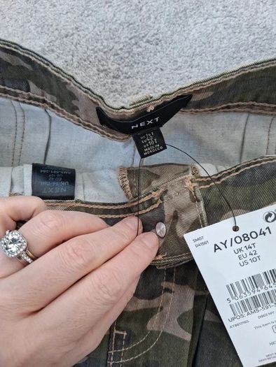 Stunning Brand New with tags Next UK14 Tall range Camo Printed 100% Cotton Pleated Denim Mini Skirt