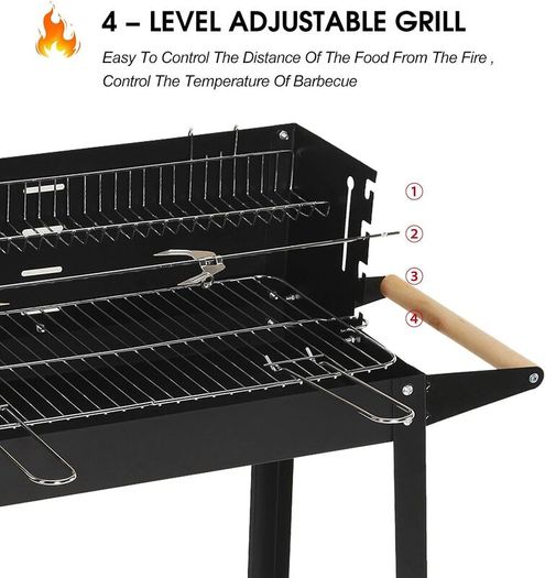 Trolley Barbecue with Warming Rack & Rotisserie Spit for Outdoor Garden Camping Patio
