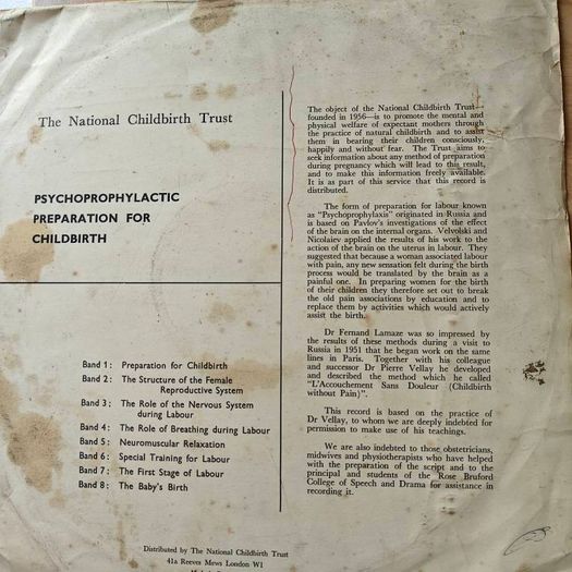 Medical interest vinyl record "Psychoprophylactic Preparation For Childbirth" from 1961, midwifery interest in