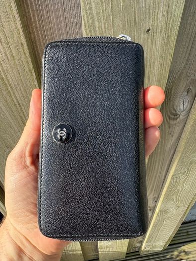 chanel black caviar small zip wallet Silver Hardware