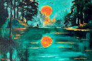 "Emerald Dawn" Acrylic on 20 x  24 inch canvas panel. Varnished.  Original.