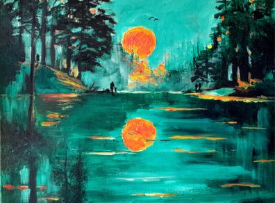 "Emerald Dawn" Acrylic on 20 x  24 inch canvas panel. Varnished.  Original.