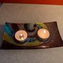 Studio Art Glass Hand Painted Multi-Color Double Tea Light Votive Candle Holder Image 7