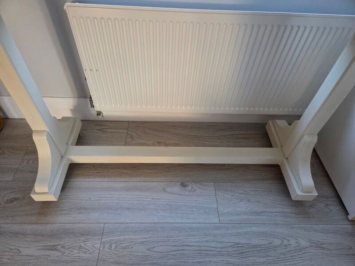 Clothing Rail On Wheels.  Cream wooden clothing Rail with metal hanging pole on wheels.  60e each or 2 for 100e   Height - 64 in  Width - 45 in  Depth - 17 in