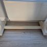 Clothing Rail On Wheels.  Cream wooden clothing Rail with metal hanging pole on wheels.  60e each or 2 for 100e   Height - 64 in  Width - 45 in  Depth - 17 in Image 4