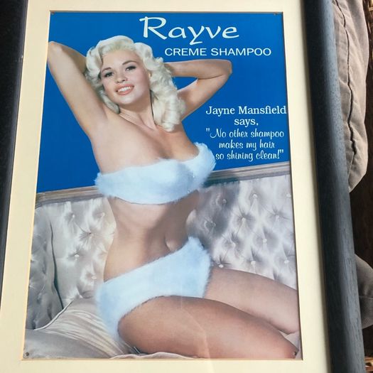 Framed Jayne Mansfield metal sign sales advert