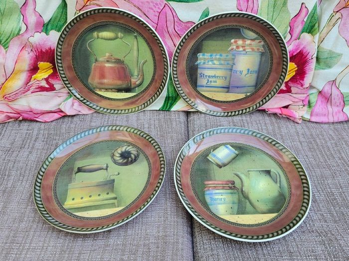 Set of 4 Peter Stanier Fine China Decorative Plates Staffordshire England Rustic Kitchen Still Life