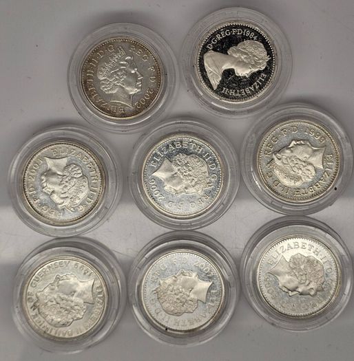 Great Britain Silver Proof 1984 1999 2007 2005 2004 2006 2003 1999 2002 1 Pound Silver Coins in Original Capsules