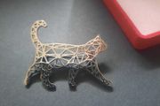 Geometric Cat Brooch Silver Tone Minimalist Feline Pin Badge Modern Origami Style Cat Broach
