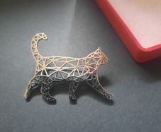 Geometric Cat Brooch Silver Tone Minimalist Feline Pin Badge Modern Origami Style Cat Broach