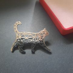 Geometric Cat Brooch Silver Tone Minimalist Feline Pin Badge Modern Origami Style Cat Broach