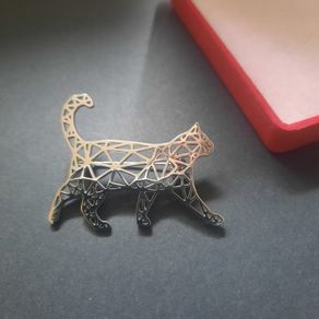 Geometric Cat Brooch Silver Tone Minimalist Feline Pin Badge Modern Origami Style Cat Broach