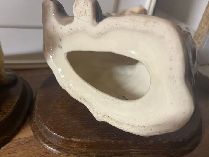 2 Ceramic Yorkies  Dogs On Wooden Bases