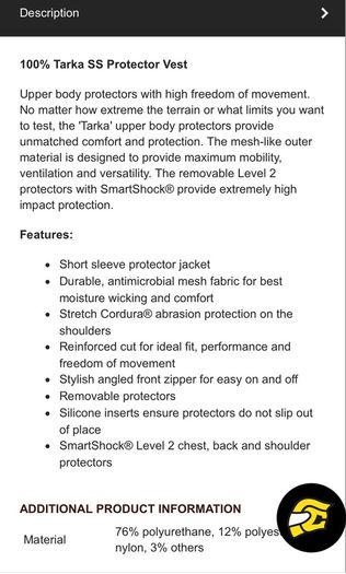 100% Tarka MTB upper body protector