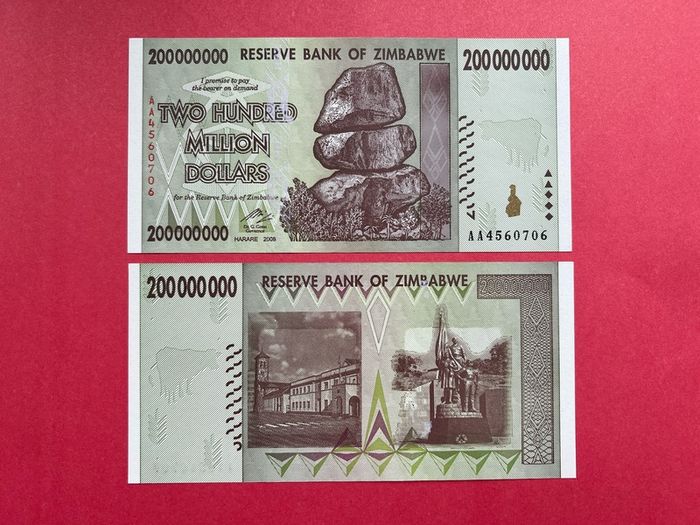 Zimbabwe  200 Million Dollars   2008   PICK 81a VERIFIED UNDER UV LIGHT  ( Uncirculated) .