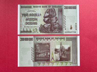 Zimbabwe  200 Million Dollars   2008   PICK 81a VERIFIED UNDER UV LIGHT  ( Uncirculated) .