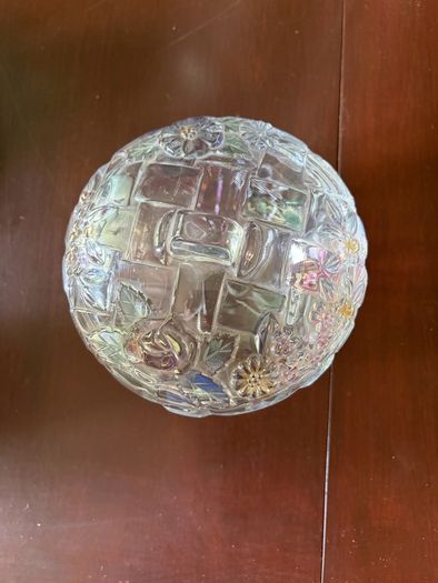 Vintage Riccardo Glass Lidded Dish, Floral Embossed Lattice Design
