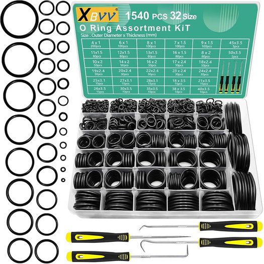 1540 Pcs 32 Size O-Rings Kit Nitrile Rubber O Ring Assortment with 4 Hook Set for Various Car Auto Vehicle Repair Plumbing Pressure Washer Air or Gas Sealing Connections Resist Oil and Heat