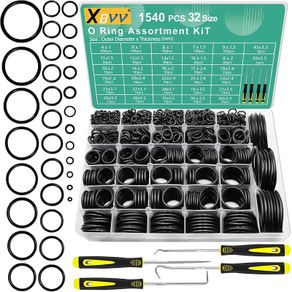 1540 Pcs 32 Size O-Rings Kit Nitrile Rubber O Ring Assortment with 4 Hook Set for Various Car Auto Vehicle Repair Plumbing Pressure Washer Air or Gas Sealing Connections Resist Oil and Heat
