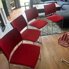 4 Casala Designer Red Upholstered Chairs with steel legs