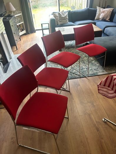 4 Casala Designer Red Upholstered Chairs with steel legs