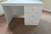 White desk with three good sized drawers.