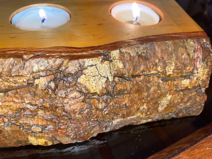 Stunning Rustic Live Edge Pine Wood Tea Light Holder Yule Log Waxed and Sealed