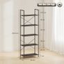 Bookshelf, Freestanding 5-Tier Shelf, Industrial Office Shelf with Metal Frame, Open Storage Shelf for Living Room, Office, Study, 60x30x170.5 cm, Black Image 2