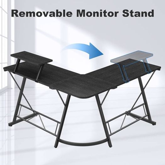 NEW SALE | Computer Desk with Monitor Stand 130cm L-Shaped Corner Gaming Desk Office Writing Desk & Workstation for Home Office Bedroom Space-Saving Easy to Assemble Black