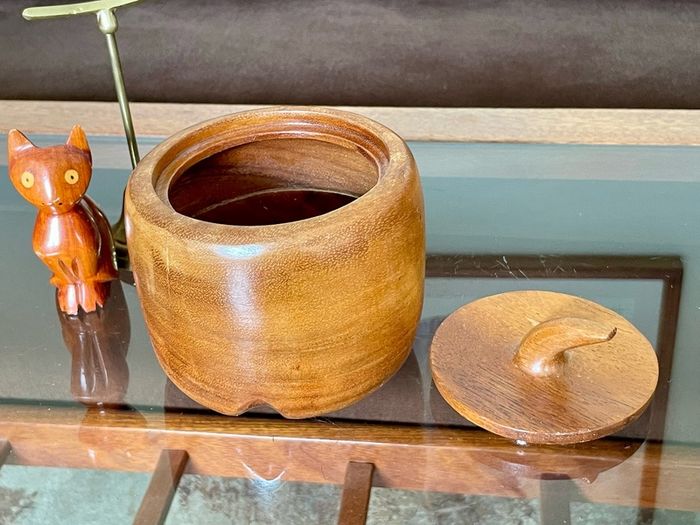 Vintage Apple Shaped Wood Jar Container Round Wooden Box 1960s 70s