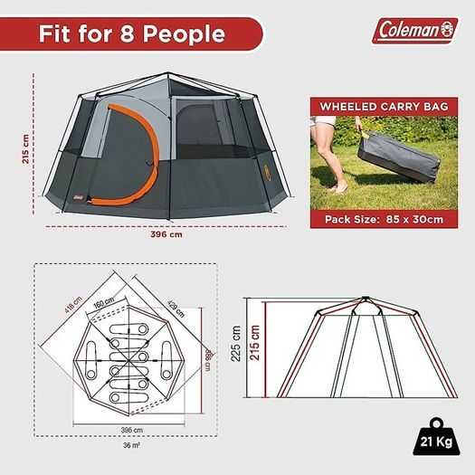 SALE Tent Octagon, 6 Man Festival Dome Tent, 6 Person Family Camping Tent with 360 Degree Panoramic View, Stable Steel Pole Construction, Sewn-in Groundsheet, 100 Percent