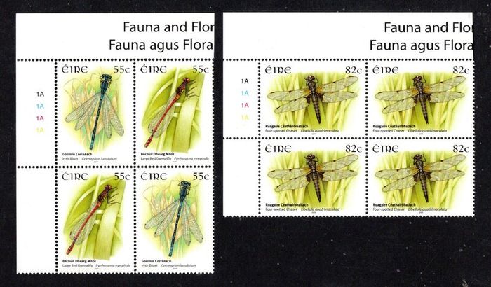 2009 Ireland Flora & Fauna Dragonflies Commemorative Stamps Plate Block 1A1A1A1A Mint Never Hinged (MNH)