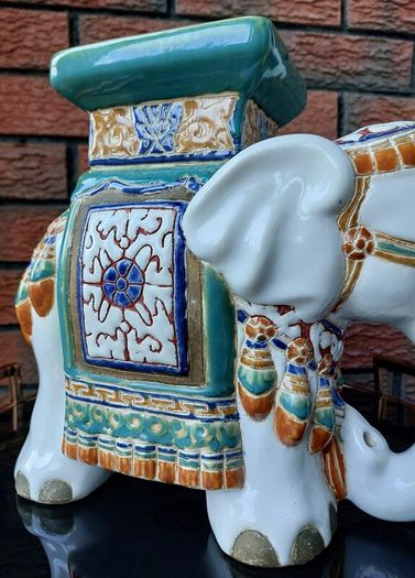 Vintage Hand Painted Ceramic Elephant Stand