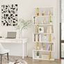 Geometric Bookcase, S Shaped Bookshelf 6-Tier Book Shelves for Bedroom, Modern Wood Decorative Display Shelf Tall Book Case for Home Office, Gold and White Image 5