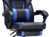 _Gaming Chair, Desk Chair with Footrest, Office Chair with Headrest and Lumbar Cushion, Height Adjustable, Ergonomic, 90-135deg Tilt Angle, 150 kg Load Capacity, Black + Blue