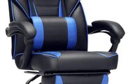 _Gaming Chair, Desk Chair with Footrest, Office Chair with Headrest and Lumbar Cushion, Height Adjustable, Ergonomic, 90-135deg Tilt Angle, 150 kg Load Capacity, Black + Blue