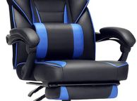 main image for ad _Gaming Chair, Desk Chair with Footrest, Office Chair with Headrest and Lumbar Cushion, Height Adjustable, Ergonomic, 90-135deg Tilt Angle, 150 kg Load Capacity, Black + Blue