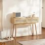 Console Table with 2 Storage Drawers, Rattan Entryway Table with Natural Rattan Sliding Door, Console Sofa Table for Living Room, Study, Entryway Or TV Wall, Natural Image 8