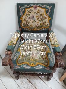 2 Antique Oak Tapestry Chairs