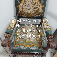 2 Antique Oak Tapestry Chairs