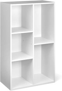 Bookcase with 5 Compartments, Office Shelf, Bookshelf, Living Room, Bedroom, Cube, White 50 x 24 x 80 cm